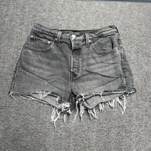 Levis 501 Shorts Womens 28 Black Faded High Rise Cutoff Button Fly Cotton